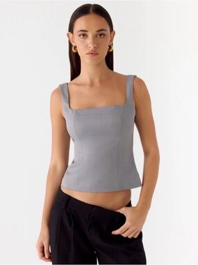 Peppermayo Square-Neck Sleeveless Tank in Light Gray